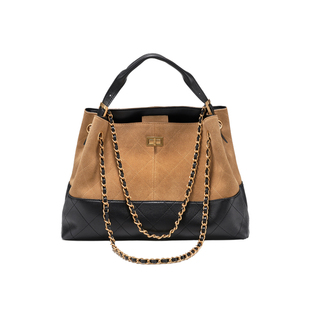 小香风牛皮真皮菱格托特包女大容量水桶包高级感百搭链条腋下包