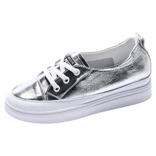 银色真皮内增高小白鞋女头层牛皮镂空透气2026新款休闲百搭板鞋女