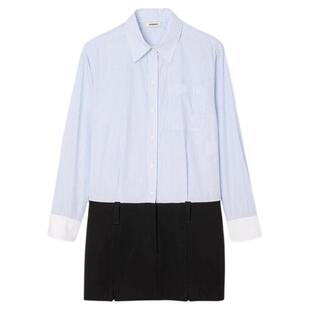 季末6折SANDRO2025秋冬新款女装棉质假两件翻领拼接收腰连衣裙