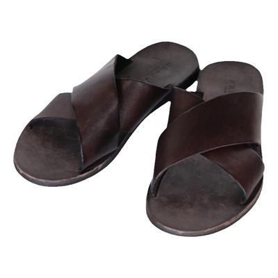 BRADOR一脚蹬男女交叉真皮凉鞋