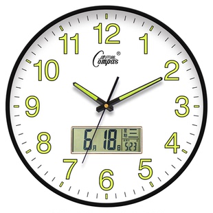 康巴丝夜光钟表挂钟客厅简约时尚石英钟家用日历挂表挂墙新款时钟