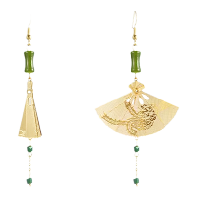 新中式国风扇形流苏耳环女