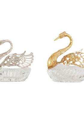 英国一战时期纯银鎏金天鹅水晶摆件客厅装饰寓意忠贞不渝的爱情