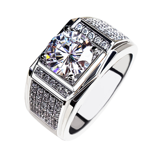 阳刚霸气IGI人造培育钻石戒指18K白金立体克拉立体个性男士婚钻戒