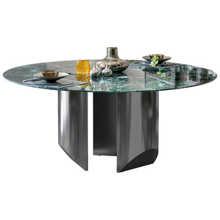 多芬奇天然普拉达绿奢石餐桌意式极简风轻奢餐厅家用别墅圆形餐桌