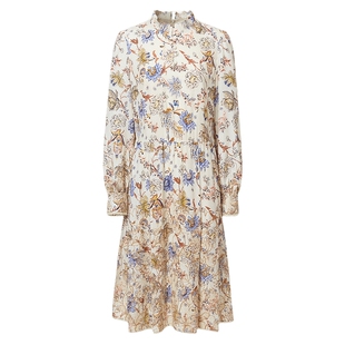 VGRASS维格娜丝春新款19MM丝毛纺刺绣X收腰长裙艺术花卉连衣裙女