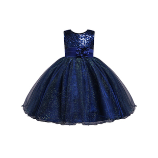 女童亮片礼服裙公主网纱蓬蓬连衣裙儿童晚会主持钢琴表演演出裙