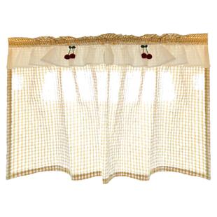 葵花黄格子文艺小清新美式复古窗帘门帘半帘穿杆挂钩魔术贴定制