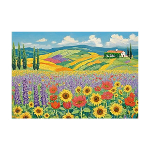 大芬村现代手绘油画花丘夏色客厅装饰画田园风向日葵立体玄关油画