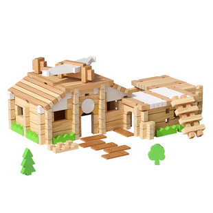 榫卯积木玩具儿童6大颗粒鲁班建筑结构积木拼搭木质房子3生日礼物
