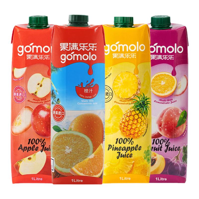 果滿樂樂 100%橙汁菠蘿汁西柚汁純果汁1L*4瓶 家庭夏季飲料多口味