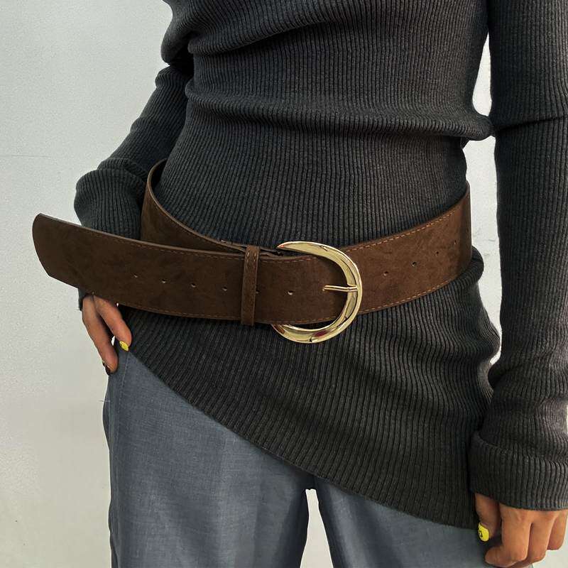 麂皮绒腰封宽腰带y2k辣妹装饰配裙子设计感小众时尚复古皮带女款