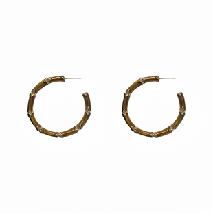 「鎏金耳圈」法式vintage复古高级感气质金棕色竹节圈圈耳环/耳夹