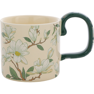 山茶花马克杯复古咖啡杯家用早餐杯陶瓷水杯女生高颜值杯子伴手礼