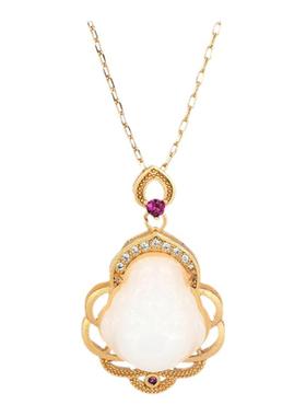 小红书同款国潮复古法镀金项链镶嵌仿和田玉佛公雕刻挂坠宫廷饰品