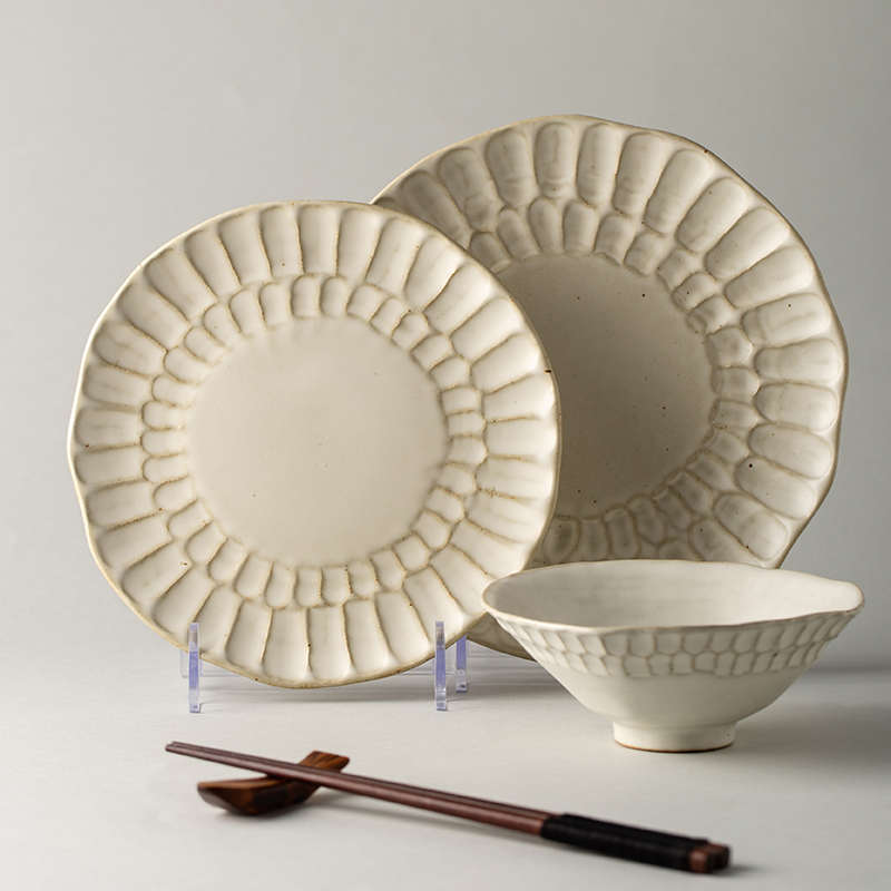 莳绘金缮日式粗陶手捏碗碟套装家用碗盘组合手工设计感景德镇餐具