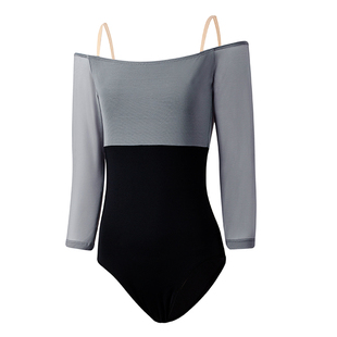 倚玲练功服时髦小姨风一字肩露肩长袖芭蕾舞服女修身显瘦练功服