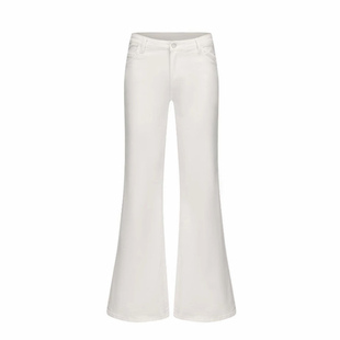 白色蝴蝶结少女微喇叭牛仔裤2025冬季加绒高腰修身提臀毛边长裤