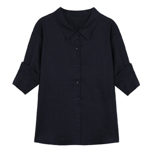 pusumede 老钱vibe 1OO亚麻短袖衬衫女宽松通勤衬衣中袖气质上衣