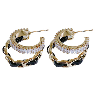 奢华水晶双链条拼接耳环独特显脸小耳钉ins高冷欧美2022年新款女