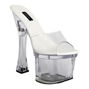 18厘米恨天高粗跟透明防水台性感高跟水晶公主凉拖鞋礼服拍照婚鞋