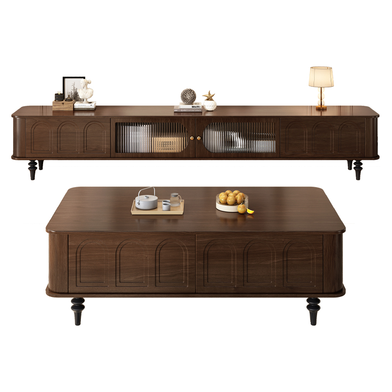 中古风电视柜实木客厅家用2025新款高级感落地储物小户型茶几组合