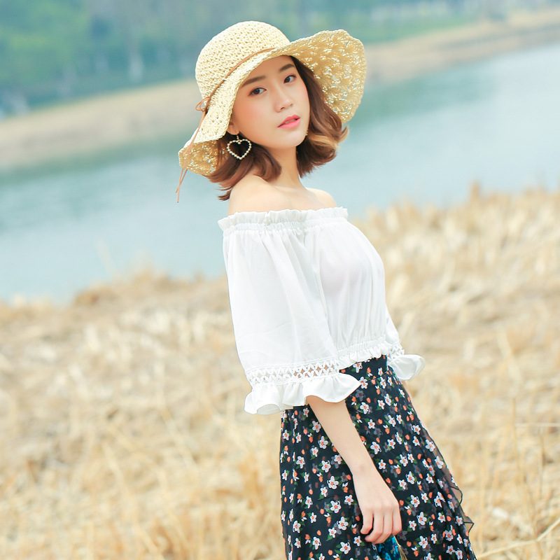 春夏季新款女士时尚户外韩版檐潮女细遮阳花瓣蝴蝶结草帽太阳沙滩