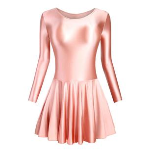 光泽丝滑连体紧身练功裙运动瑜伽芭蕾舞裙长袖形体裙女春夏连体裙
