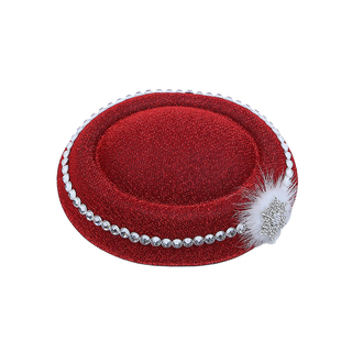 儿童闪钻雪花毛球小礼帽发夹细闪红色新年头饰过年喜庆氛围感帽子
