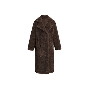 大翻领羊毛混纺颗粒绒长款大衣 绵羊毛绵密细腻 廓形泰迪熊外套