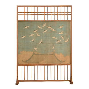 祥福武夷楠竹瑞鹤屏新中式雅韵古风实木遮挡办公茶室座式山水屏风