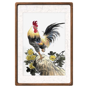 雄鸡图 手绘菊花画 雄鸡菊花图 装饰画定制 金鸡报晓画 大公鸡画