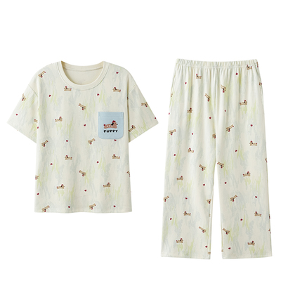 芬腾纯棉睡衣女带胸垫夏季