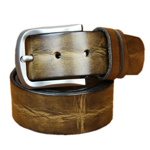 亘古日系复古休闲男头层牛皮腰带手工擦色男真皮带针扣牛仔裤带