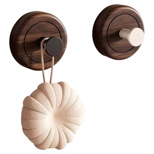 吸盘挂钩免打孔门后挂衣钩卫生间强承重无痕浴室中古风胡桃木粘钩