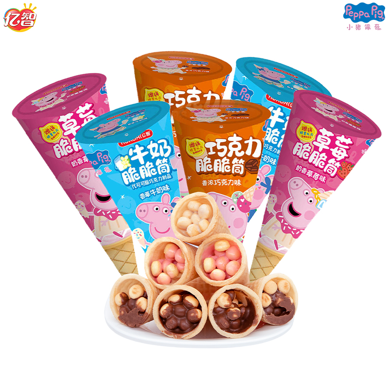 億智小豬佩奇冰淇淋蛋卷脆脆筒巧克力兒童零食禮盒（代可可脂）