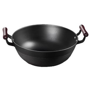 加厚老式铁锅加深平底炒菜锅家用双耳铸铁炒锅电磁炉专用不粘大锅