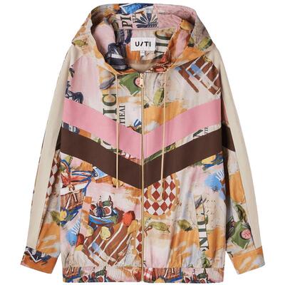 U/TI花版拼接春日短款连帽外套女装百搭廓形上衣尤缇2025春季新款