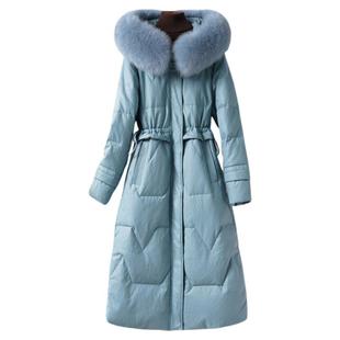 海宁皮羽绒服女中长款收腰连帽狐狸毛领真皮外套2025新款绵羊皮衣