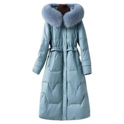 皮衣女中长款收腰狐狸毛领皮羽绒