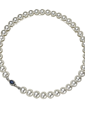 倪妮同款925银温莎蓝宝石轻奢气质澳白色珍珠项链颈链全珠链女