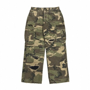 NEIGBORL钊叔制美式复古水洗迷彩工装裤长裤破洞宽松直筒休闲裤子