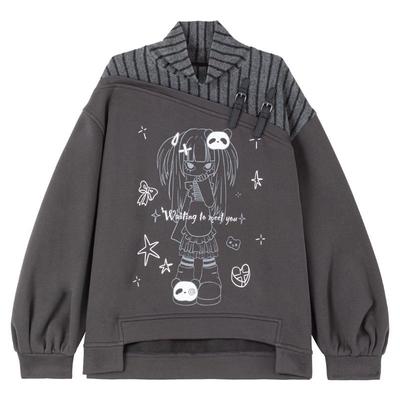 KEIKO加绒拼接假两件皮扣卫衣