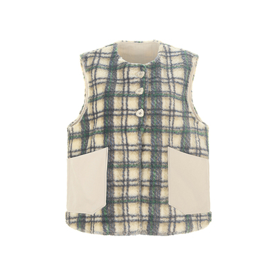 wanatry撞色格子休闲百搭马甲女