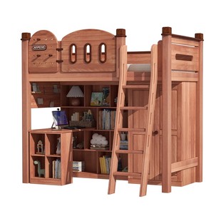 全实木高架床单上层带衣柜红檀木美式上下铺双层床上床下桌高低床
