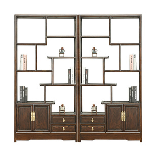 北方老榆木博古架实木新中式简约展示柜子书架多宝阁茶叶柜置物架