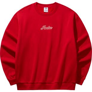 安踏加绒卫衣女2026新款春季加厚保暖新年本命红色运动套头上衣男