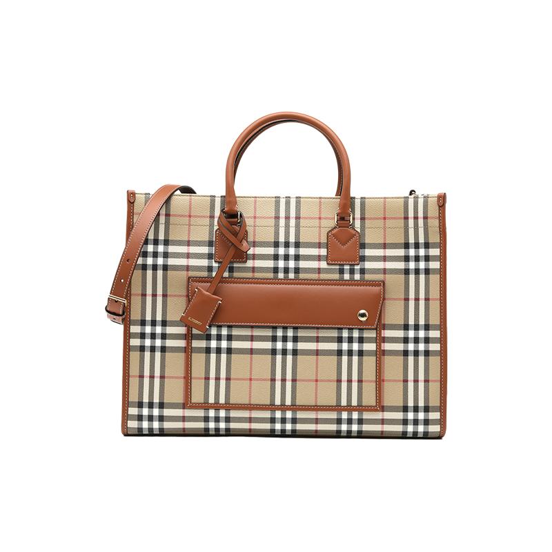 【自营】BURBERRY/博柏利女士格纹手提单肩斜挎包托特包购物袋