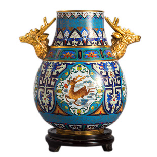 张向东景泰蓝花瓶12寸鹿耳尊全铜手工掐丝珐琅器中式家装客厅摆件