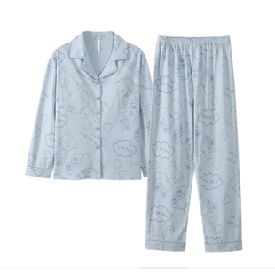 纯棉长袖睡衣女秋春款带胸垫2025新款女士开衫全棉宽松家居服套装
